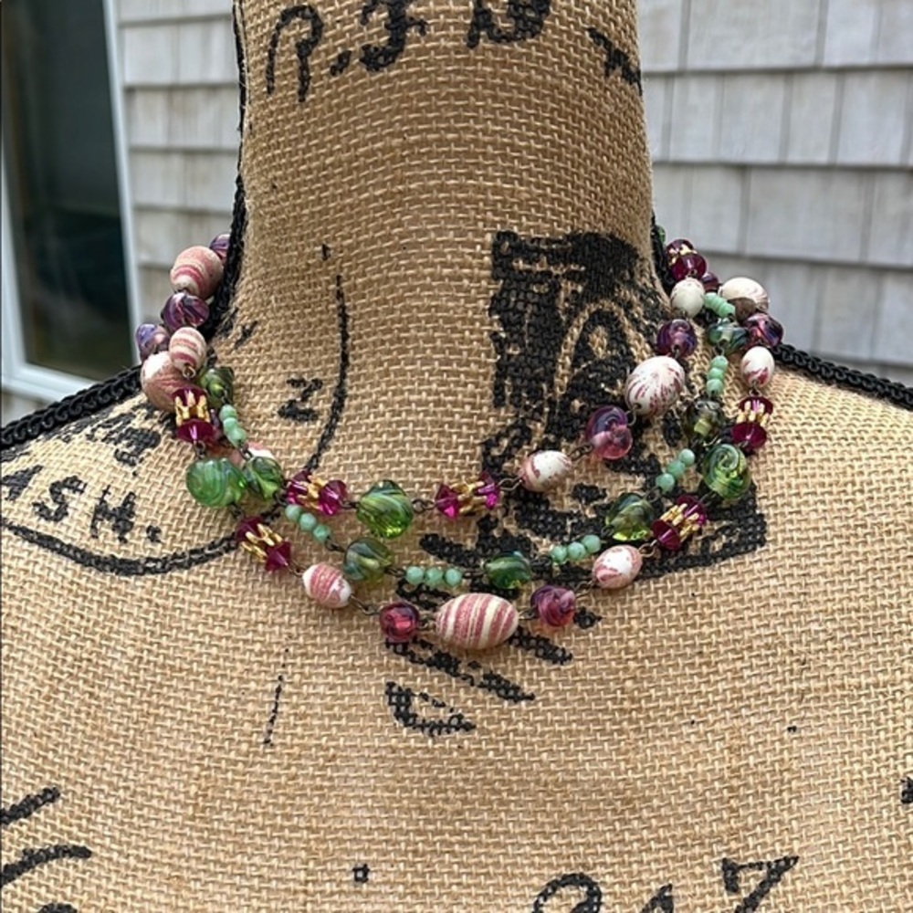 Hattie Carnegie Pink and Green Multi-Strand Necklace Vintage Rare